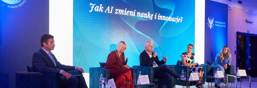 Panel „Jak AI zmieni naukę i innowacje?” podczas XXXIII Forum Ekonomicznego w Karpaczu. Fot. Mirosław Kaźmierczak/UW